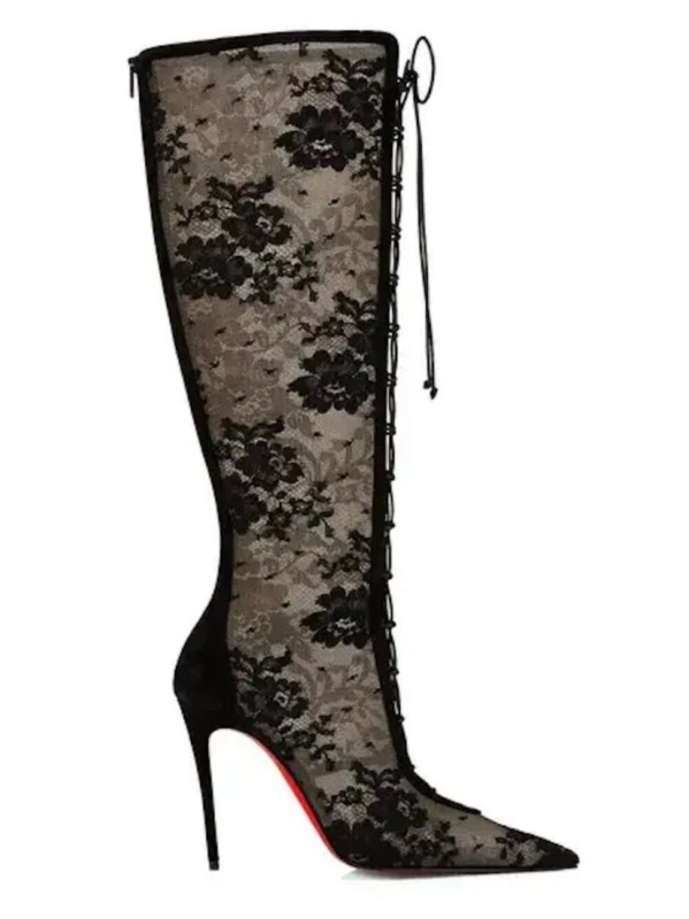 Christian Louboutin KM LACE BOTTA 100 Corset Mesh Suede High Boots Heels